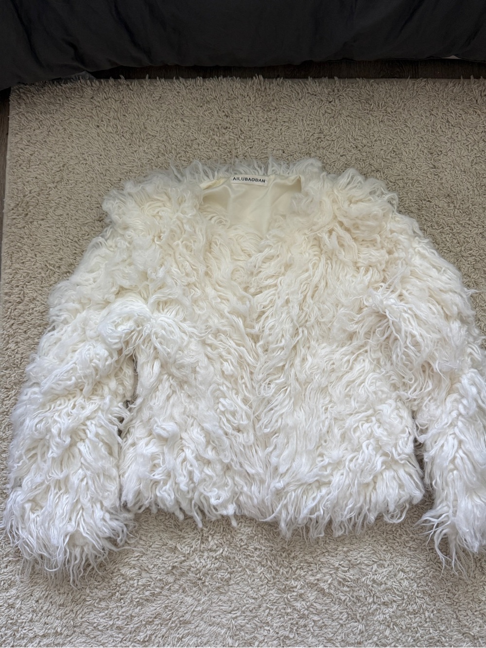 All Saints Cream Shaggy Teddy Jacket